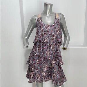 Floral Tiered Sleeveless Dress in Mauve Pink 100% Silk Purple Body Policy Size M